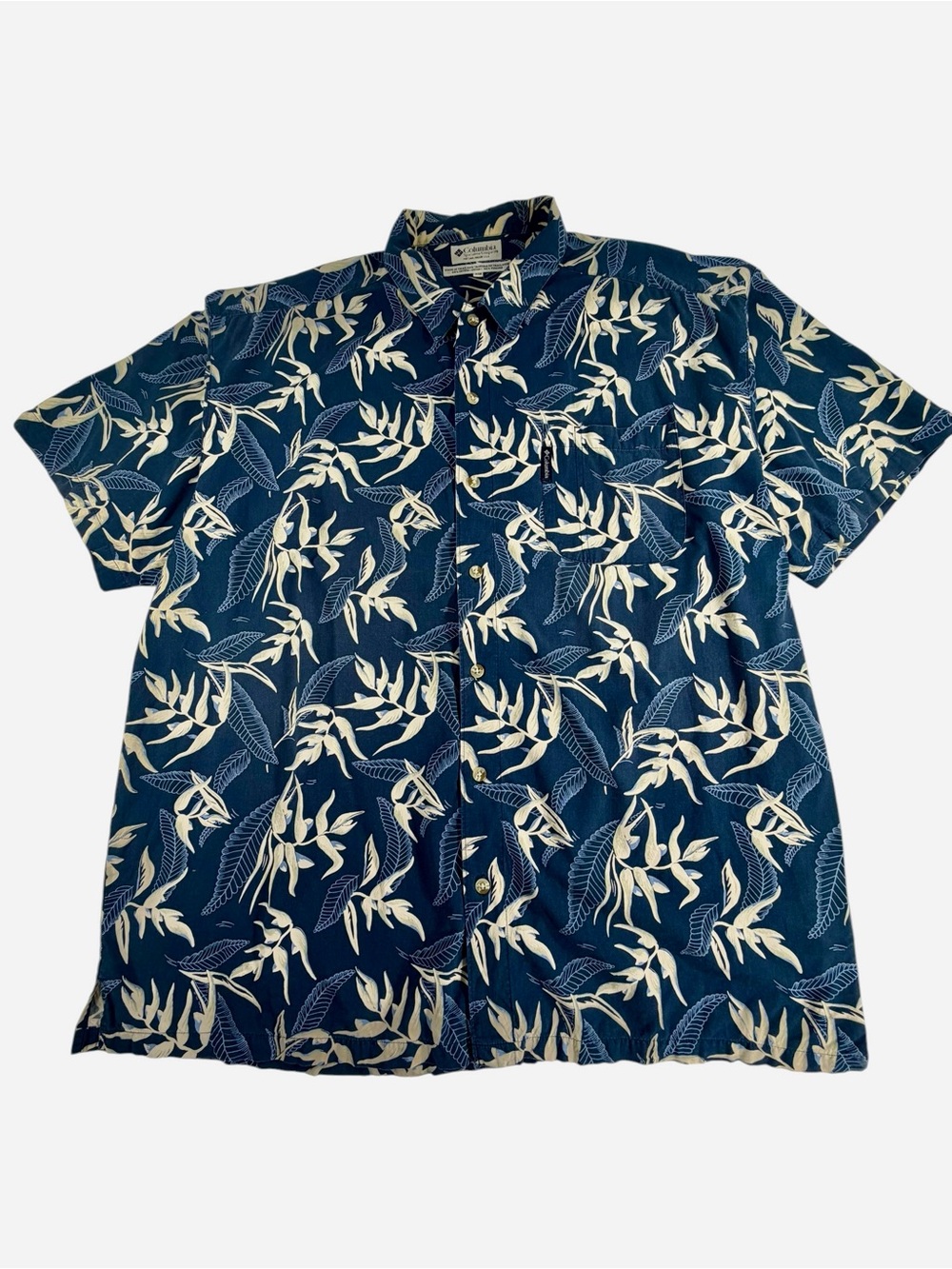 Columbia PFG Hawaiian Camp Shirt Blue Tropical Print Button Up Mens 2XB Big Tall